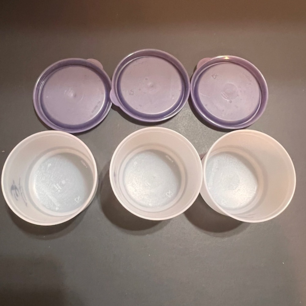 Tupperware Set of 3 Take 5 Snack Cups Purple White Excellent Vintage Containers‎